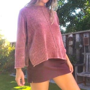 Long sleeve pullover boxy velvety chenille pink sweater